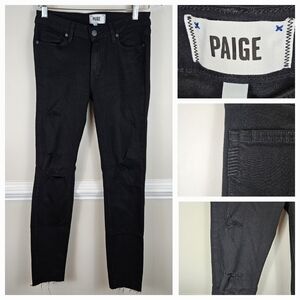 PAIGE Verdugo Ultra Skinny Black Destructed Distressed Size 28 Raw Hem A0713